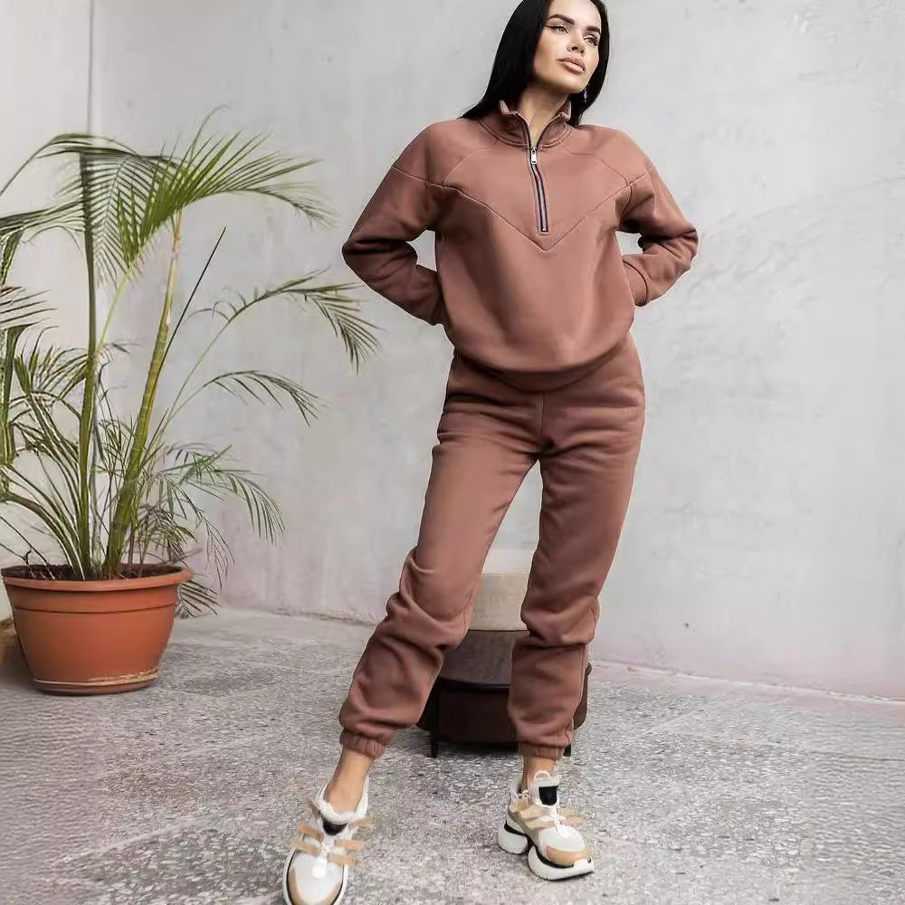 Spring and Autumn Fashion Casual Hoodie Two piece Set Long Sleeve Solid Color Casual Set