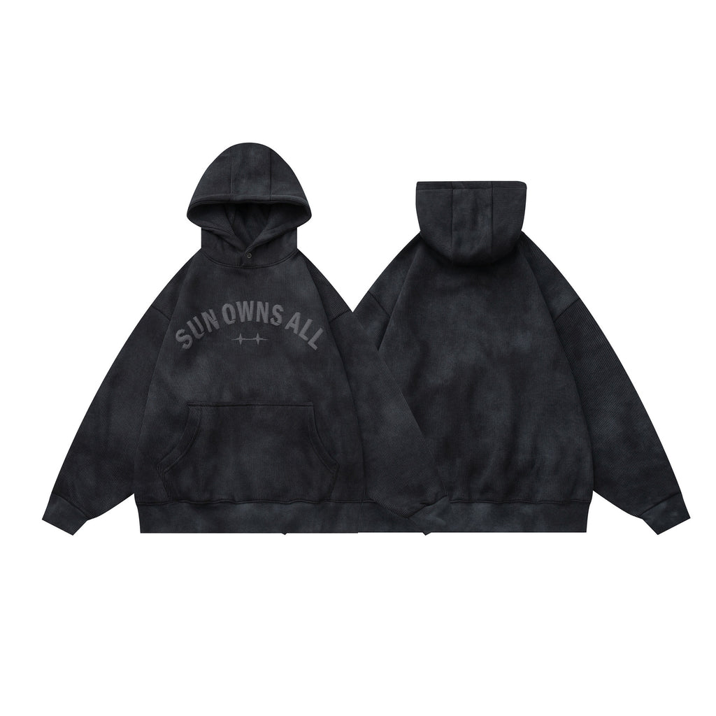 Heavyweight Washed Vintage Letter Print Loose Fleece Hoodie
