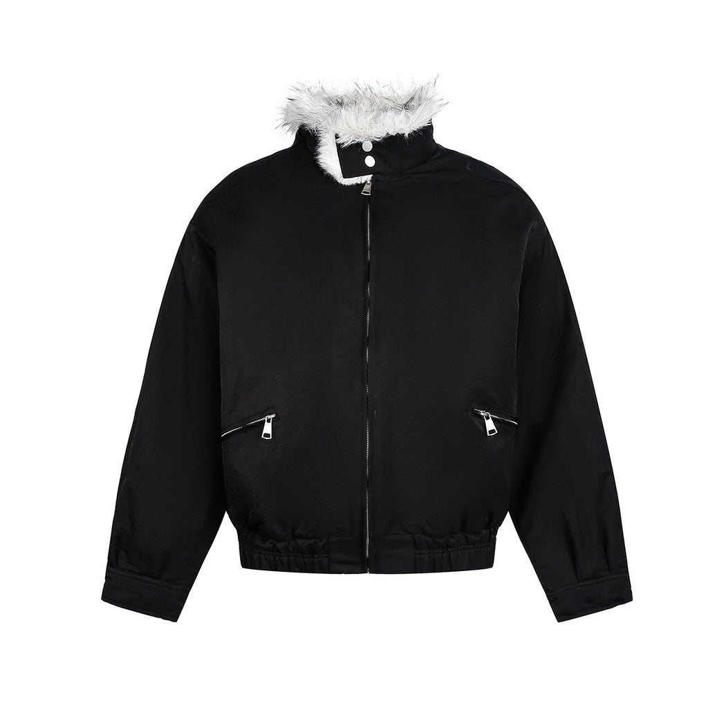 Cotton jacket with fur collar and fleece