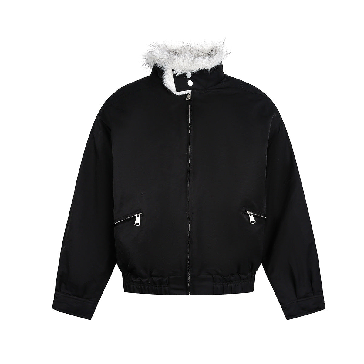 Cotton jacket with fur collar and fleece
