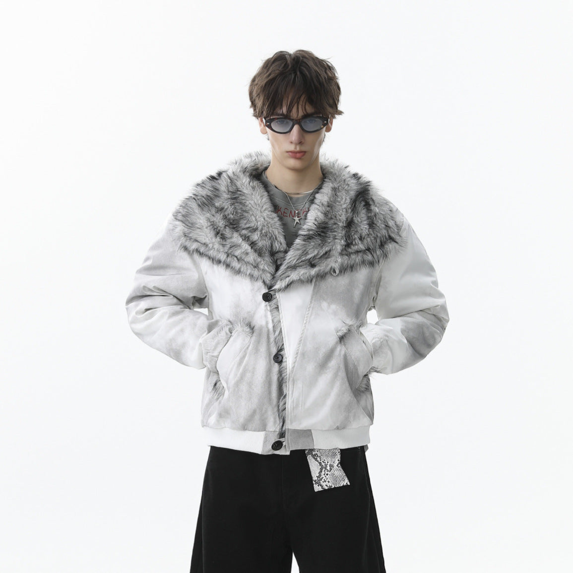 Cotton jacket with fur collar