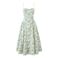 Green Floral Print Pleated Strapless Dress