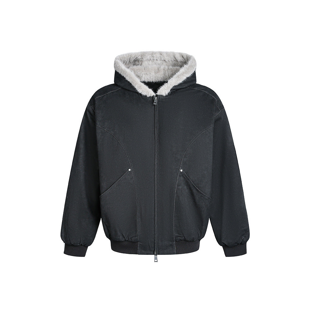 Solid color hooded winter couple jacket