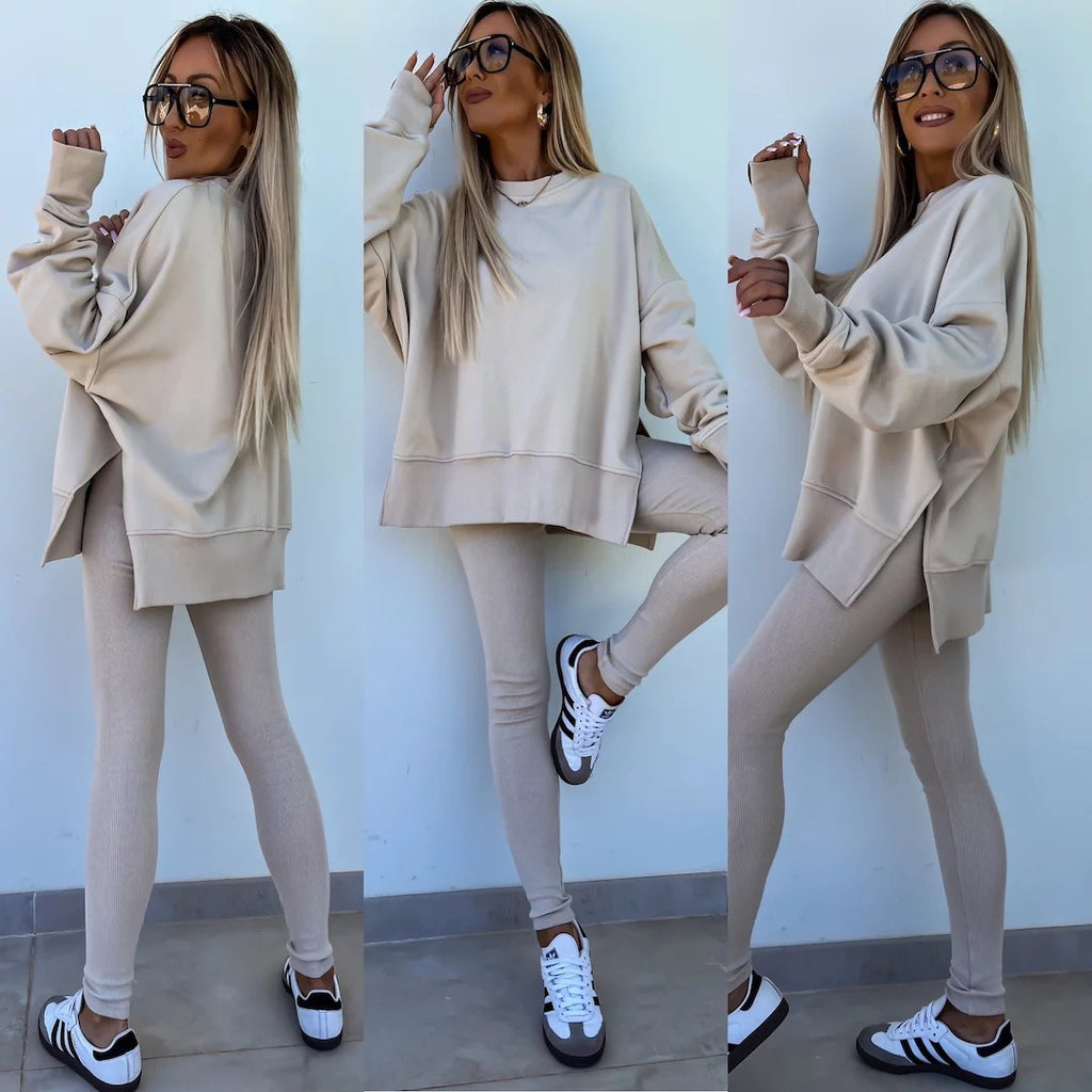 Women's Wear European and American Casual Tight Pants Loose Hoodie Set Two Piece Set