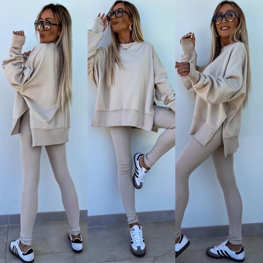 Women's Wear European and American Casual Tight Pants Loose Hoodie Set Two Piece Set