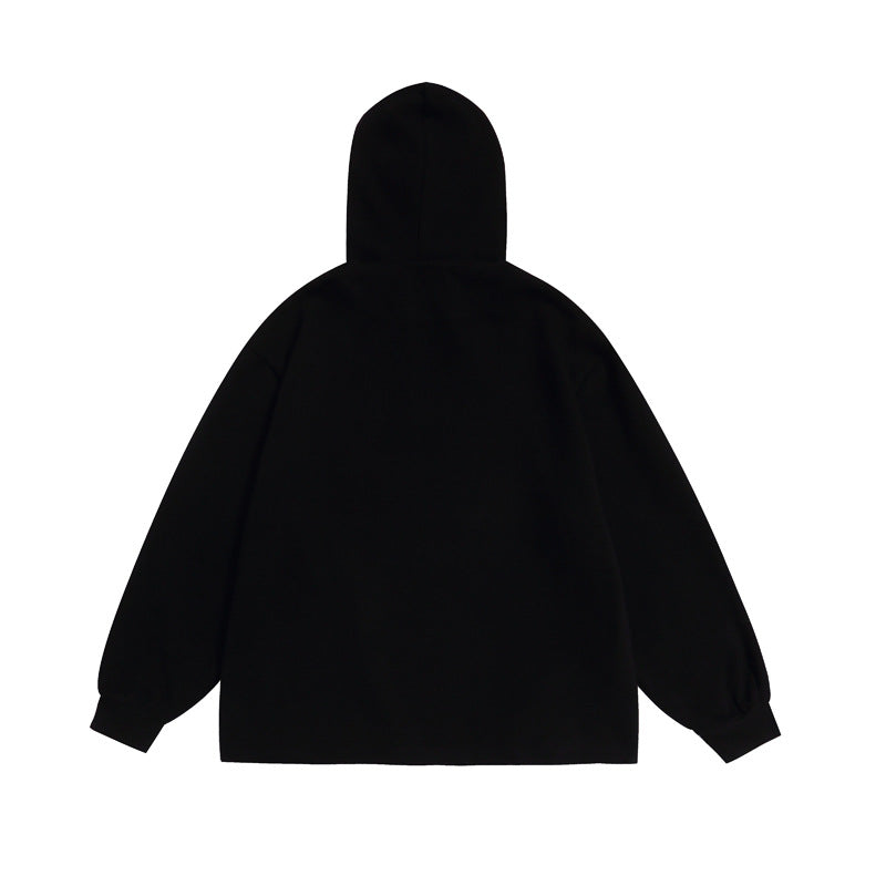 Loose Hoodie with Vintage Letter Embroidery Design