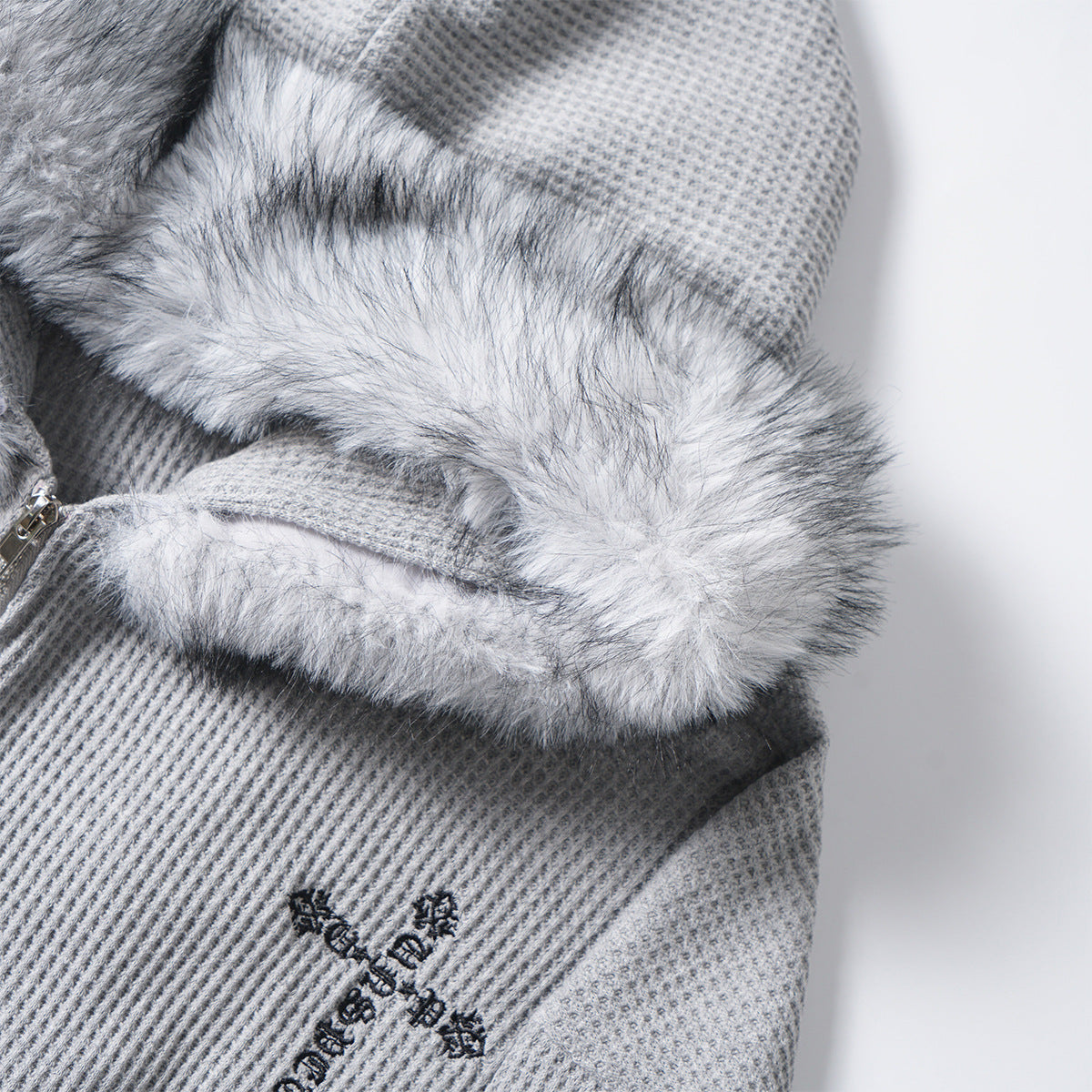 Cross Embroidered Zipper Hoodie