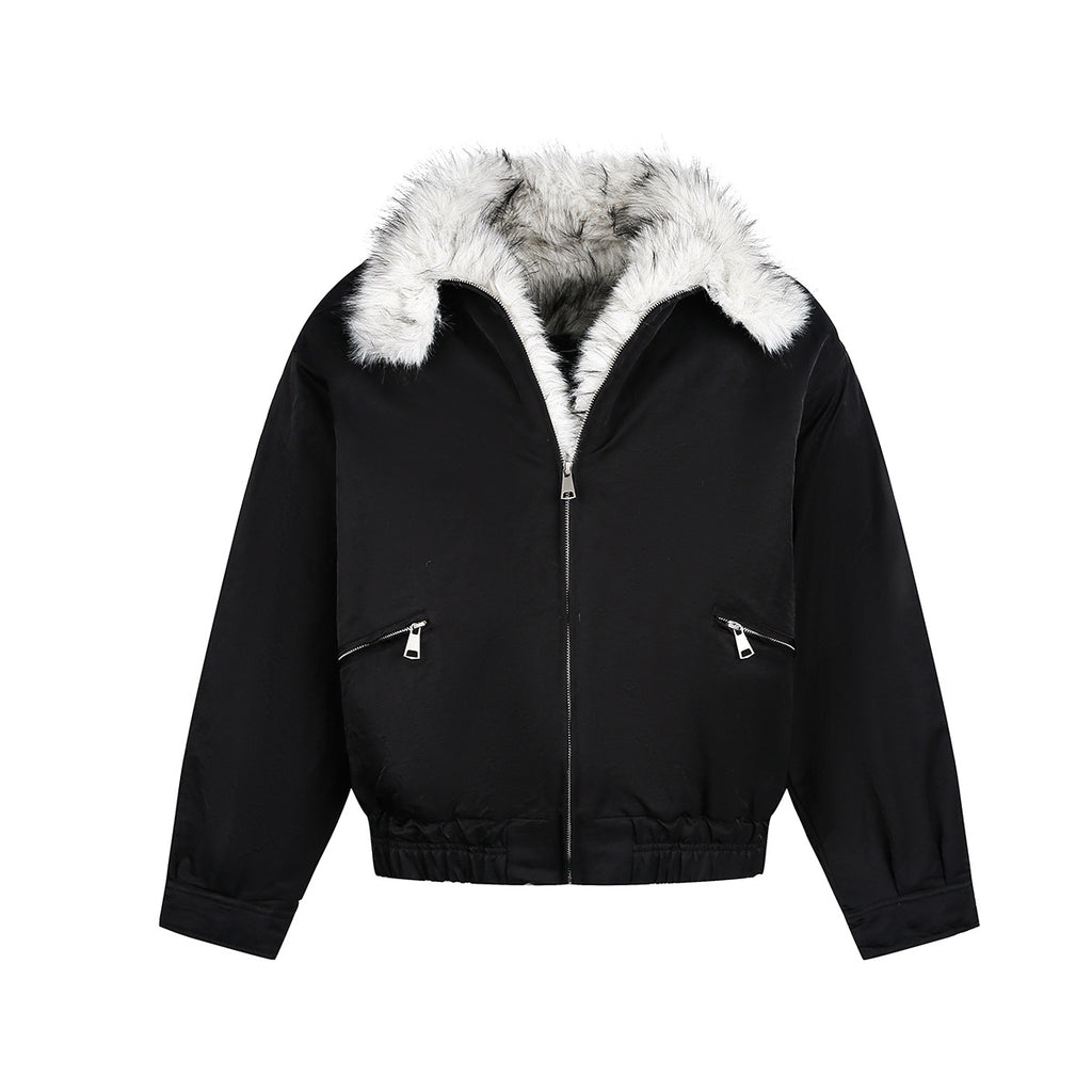 Cotton jacket with fur collar and fleece