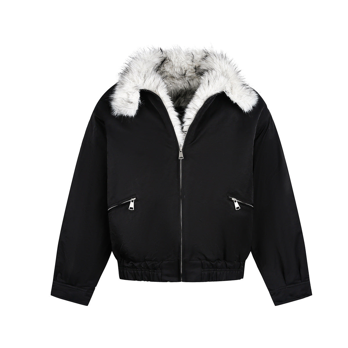 Cotton jacket with fur collar and fleece