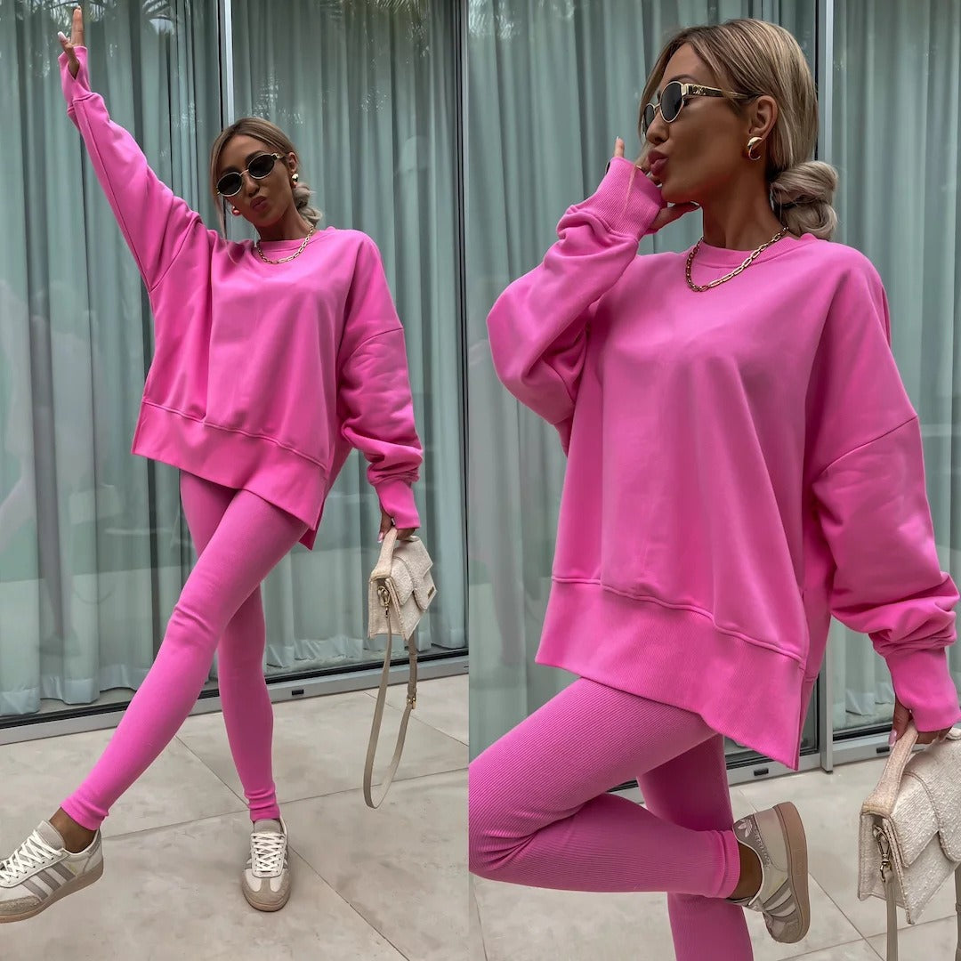 Women's Wear European and American Casual Tight Pants Loose Hoodie Set Two Piece Set