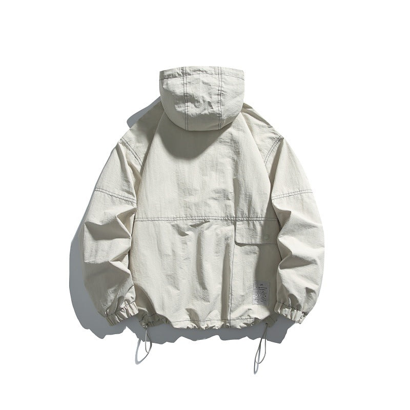 Silhouette Solid Color Half-Zip  Hooded Loose Fit Hoodie Jacket