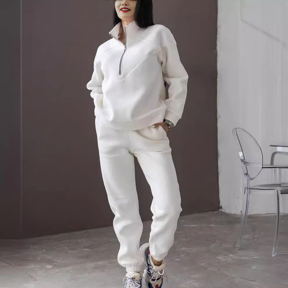 Spring and Autumn Fashion Casual Hoodie Two piece Set Long Sleeve Solid Color Casual Set