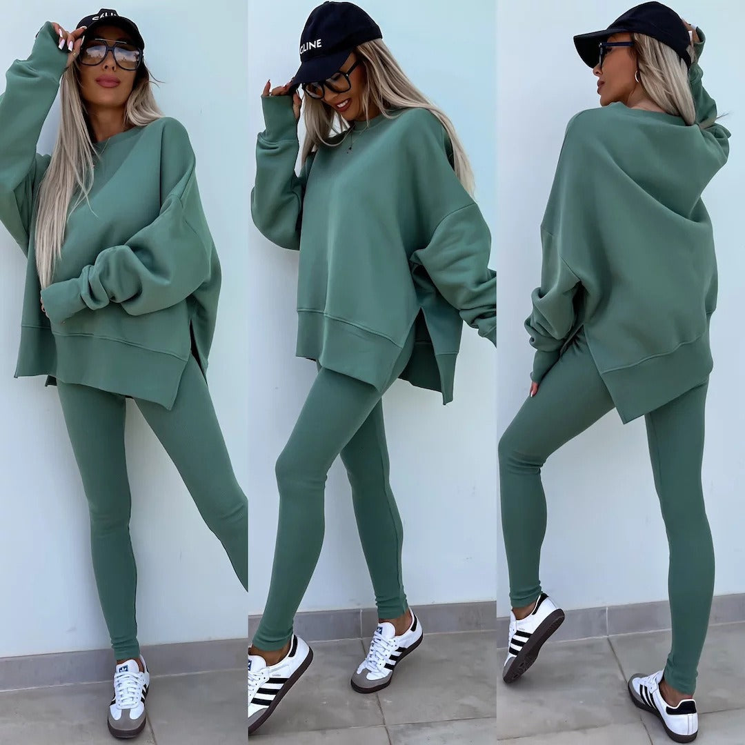 Women's Wear European and American Casual Tight Pants Loose Hoodie Set Two Piece Set