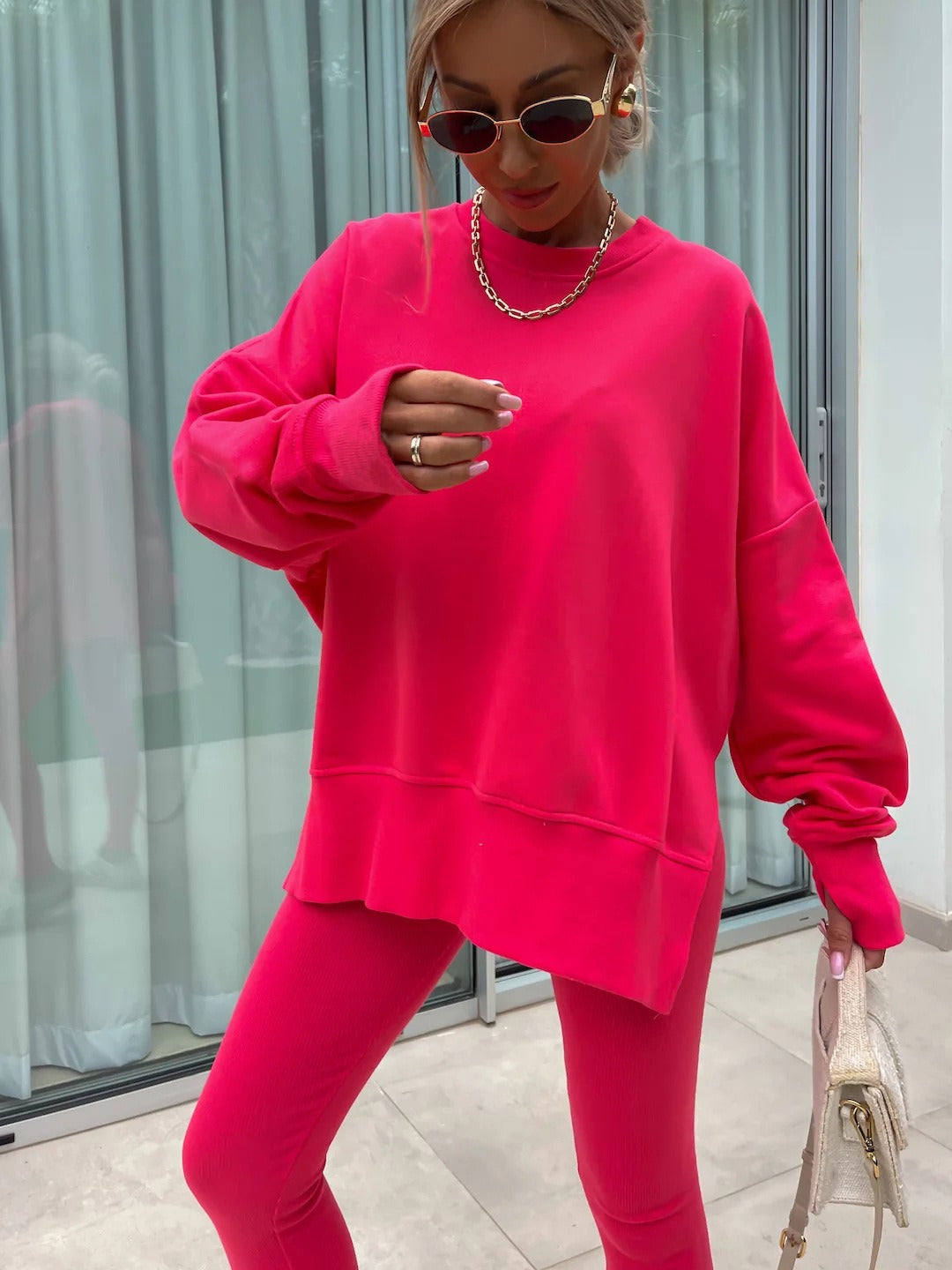 Women's Wear European and American Casual Tight Pants Loose Hoodie Set Two Piece Set