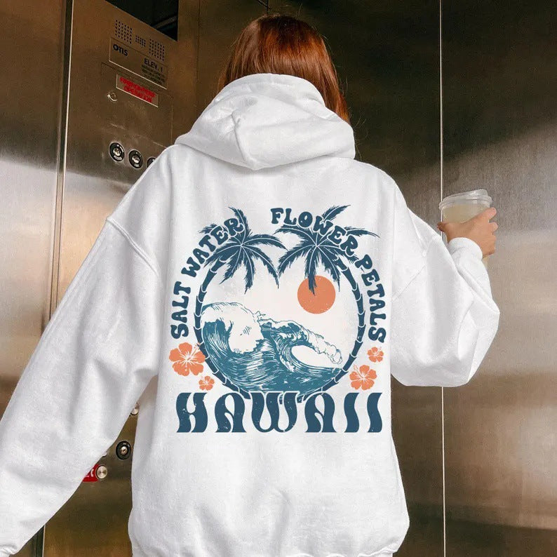 Ribbed Trim Printed Unisex Hoodie