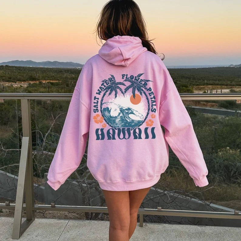 Ribbed Trim Printed Unisex Hoodie