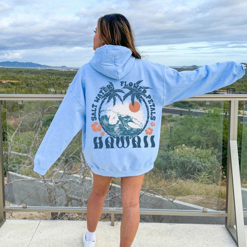 Ribbed Trim Printed Unisex Hoodie