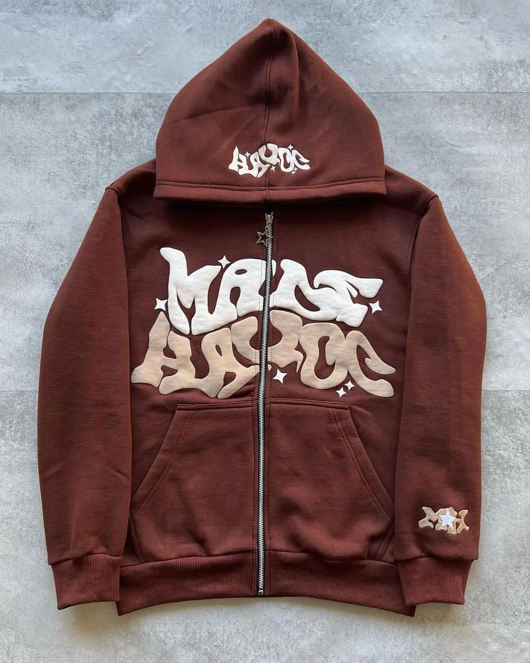 American Retro Star and Letter Printed Zipper Hoodies unisex