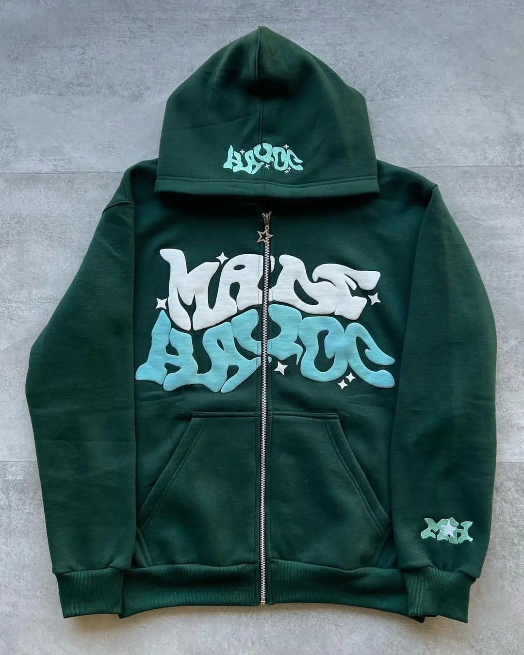 American Retro Star and Letter Printed Zipper Hoodies unisex