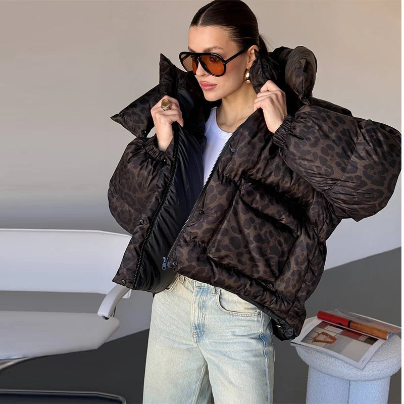 Casual Solid Hooded Puffer Jacket Women Stand Collar