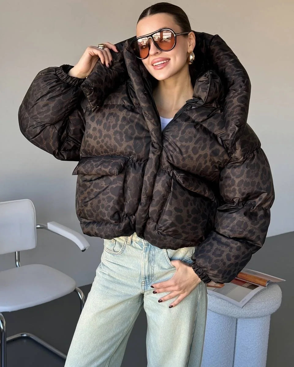 Casual Solid Hooded Puffer Jacket Women Stand Collar