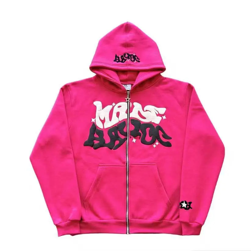 American Retro Star and Letter Printed Zipper Hoodies unisex
