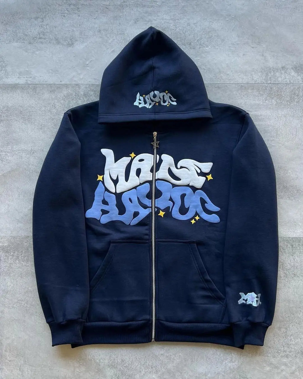 American Retro Star and Letter Printed Zipper Hoodies unisex