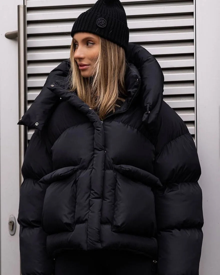 Casual Solid Hooded Puffer Jacket Women Stand Collar