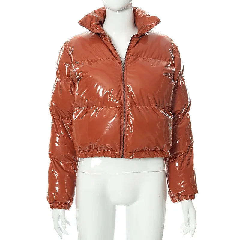 Women Puffer Jackets Long Sleeve Zip Up Stand Collar