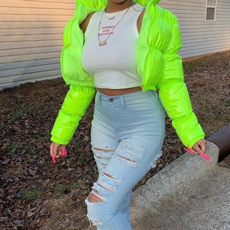 Women Puffer Jackets Long Sleeve Zip Up Stand Collar