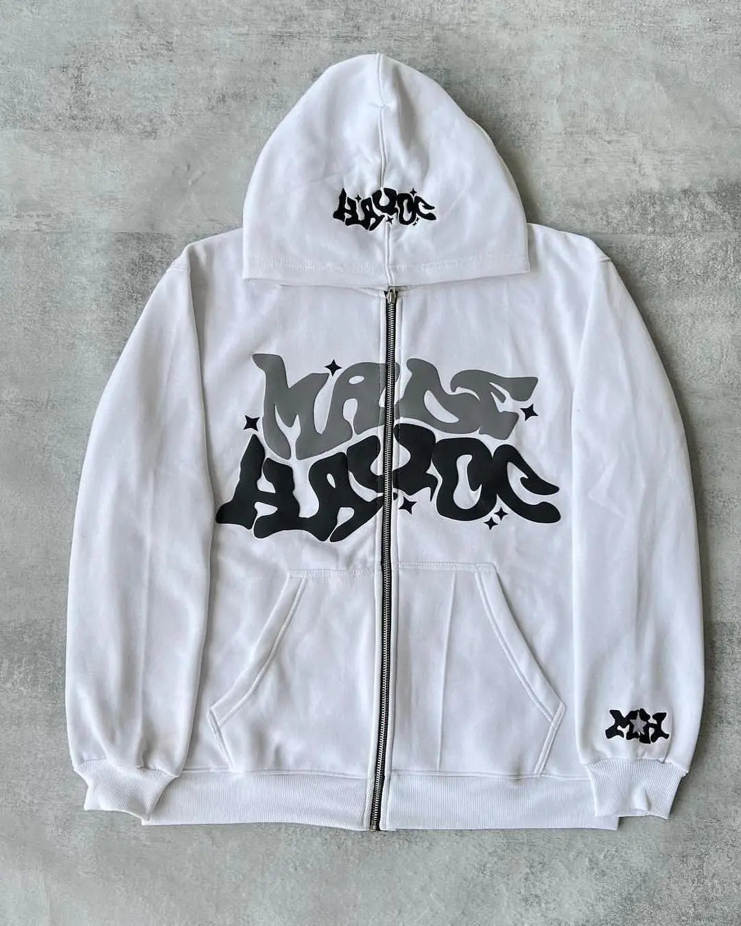 American Retro Star and Letter Printed Zipper Hoodies unisex
