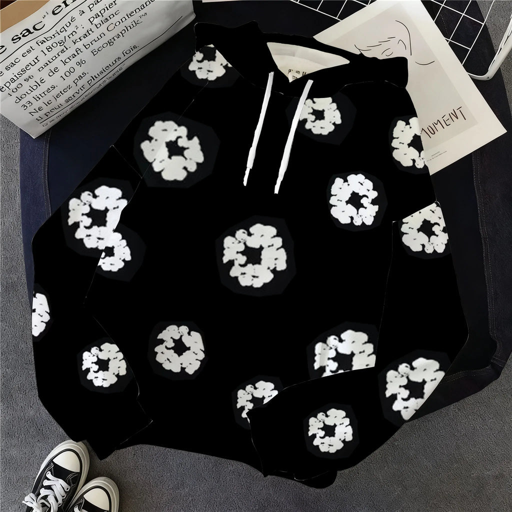 flower-printed hooded