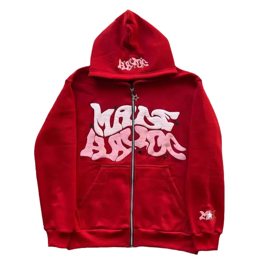 American Retro Star and Letter Printed Zipper Hoodies unisex