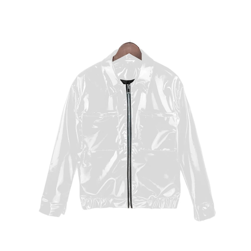 Glossy PVC Leather Jacket for Men, Punk Moto