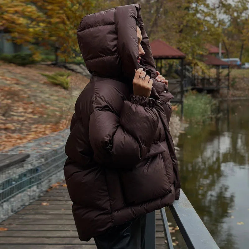 Casual Solid Hooded Puffer Jacket Women Stand Collar