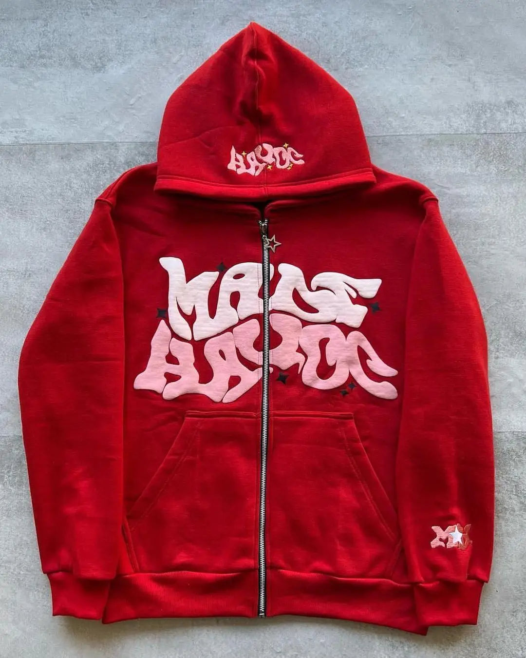American Retro Star and Letter Printed Zipper Hoodies unisex