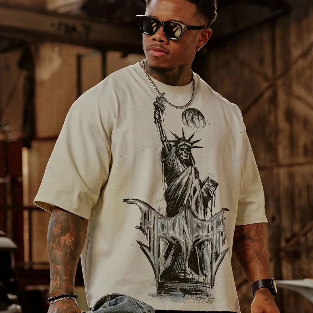 Statue of Liberty Print Loose Man oversized T-Shirt