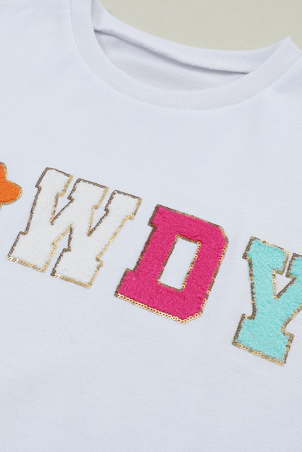 Black Howdy Glitter Chenille Patch Graphic Casual Sweatshirt